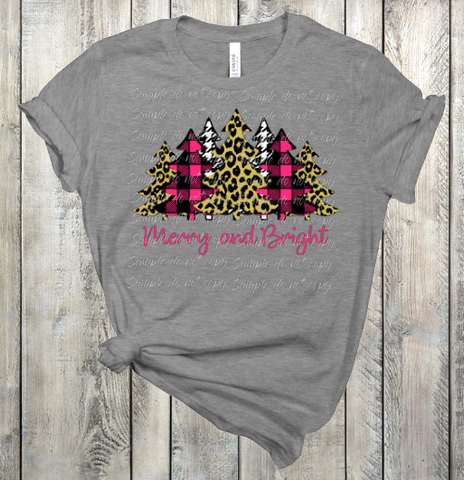 Merry and Bright Pink Christmas Trees Adult Screen Print