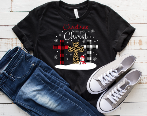 Christmas Begins with Christ Christmas Trees Snowman Adult Sized Screen Print Transfers