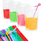 Reusable Drink Pouches Adult Juice Boxes with Decorative Sticker 16 oz with straw