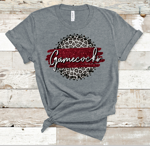 Gamecocks Glitter and Leopard Circle  DTF Transfer