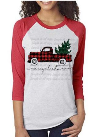 Buffalo Plaid Merry Christmas Truck w Tree Adult Screen Print