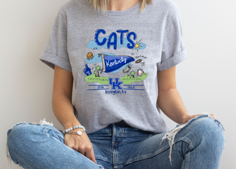 Kentucky Wildcats CATS UK Football Themed Doodle Design Design DTF Print