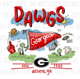 Georgia Bulldogs DAWGS Football Themed Doodle Design Design DTF Print