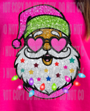 Glittery Looking Santa with Christmas Lights DTF Transfer Print