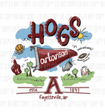 Arkansas Hogs AR Razorbacks Football Themed Doodle Design Design DTF Print