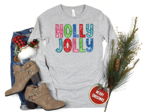 Holly Jolly Faux Glitter Christmas DTF Transfer Print