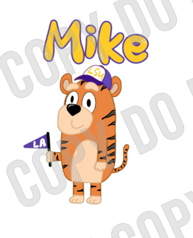 Mike the Tiger LSU themed Louisiana Cartoon Tigers Mascot DTF Transfer