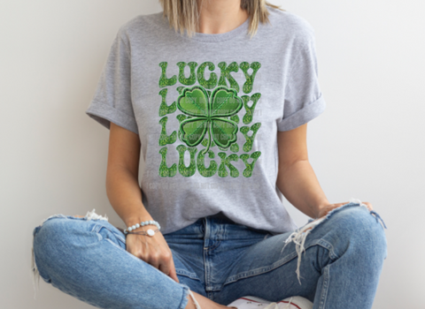 Lucky St. Patrick's Day Faux Embroidery Sequins DTF Print