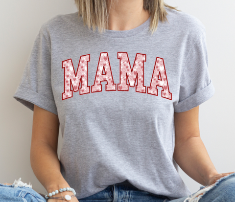 Mama Varsity Red Hearts Valentine's Day Design DTF Print