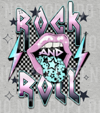 Rock and Roll Pink Turquoise Mouth with Stars DTF Print Full Back and Pocket