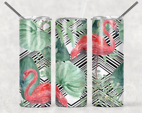 Striped Tropical Flamingo Sublimation Tumbler Sized Print #113