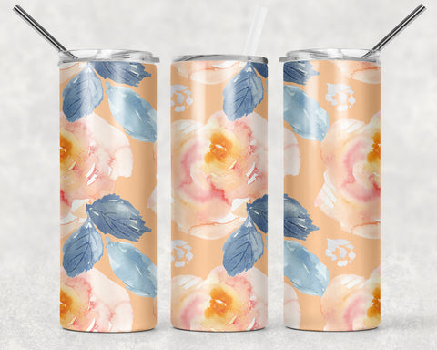 Peach Floral Sublimation Tumbler Sized Print #117
