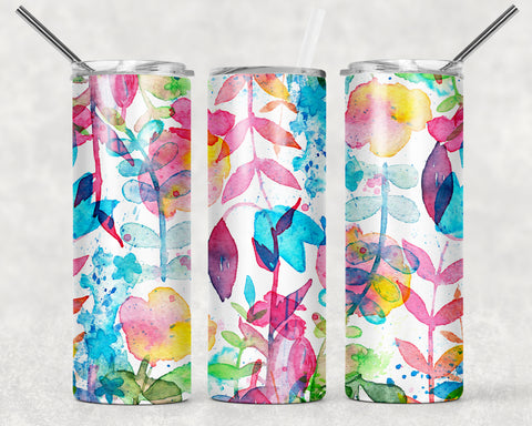 Watercolor Leaves & Tulips Sublimation Tumbler Sized Print #124