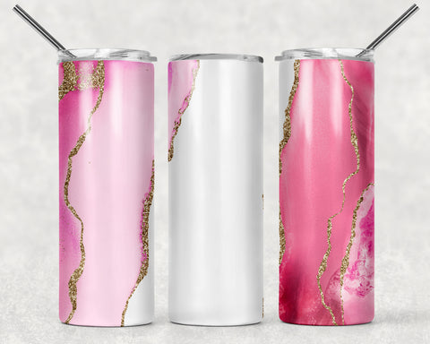 Hot Pink & White Agate Sublimation Tumbler Sized Print #131
