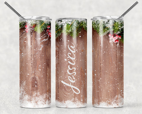 Personalized Wooden Winter Sublimation Tumbler Sized Print #13