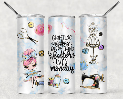 Crafting Makes Everything Better Pink Hair Sublimation Tumbler Sized Print #146
