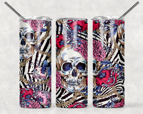 Chains & Roses Skull Sublimation Tumbler Sized Print #167