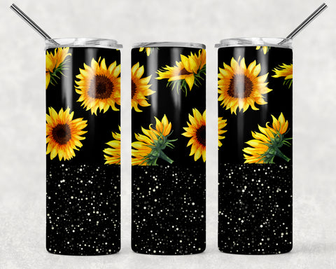 Black & Glitter Sunflower Sublimation Tumbler Sized Print #17