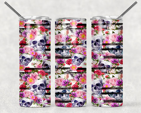 Lined Floral Skulls Sublimation Tumbler Sized Print #183