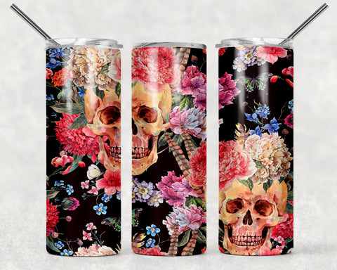 Floral Watercolor Skull Sublimation Tumbler Sized Print #187