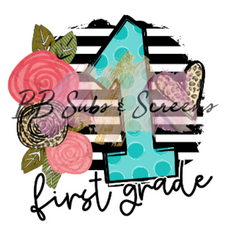 First Grade Black and White Stripe with Flowers Heat Transfer Vinyl