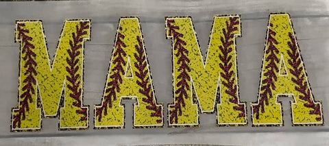 Softball Mama Faux Glitter Chenille Letters Adult sized RTS DTF Transfer