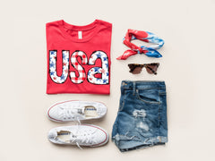 USA Patriotic Design Stars Stripes Plaid DTF Print