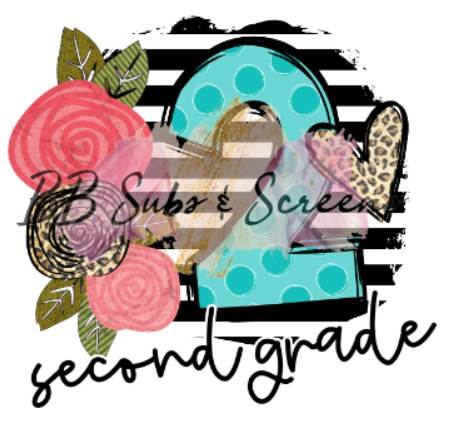 Second Grade Black and White Stripe with Flowers Heat Transfer Vinyl