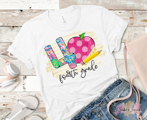 Fourth Grade Preppy Floral with Pencil & Paper Sublimation Print