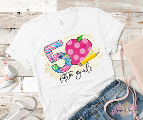 Fifth Grade Preppy Floral with Pencil & Paper Sublimation Print