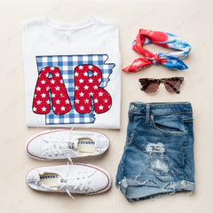 Arkansas AR Gingham and Stars Patriotic Design DTF Print