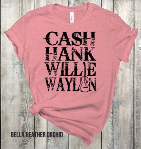 Country Greats: Cash Hank Willie Waylon Adult Sized Screen Print Transfers