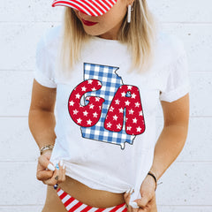 Georgia Gingham and Stars Patriotic Design DTF Print