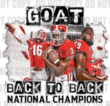 Georgia Champions GOAT Back to Back DTF Transfer
