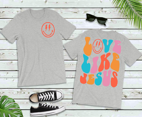 Love Like Jesus Retro Wavy DTF Print Full Back and Pocket