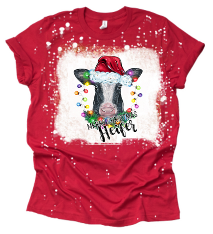 Merry Christmas Heifer Cow Screen Print Transfers HIGH HEAT