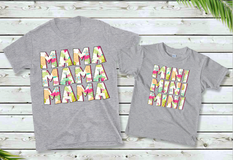 Mama Stacked Summer Themed Floral Design Mama & Mini Available DTF Print #MM03
