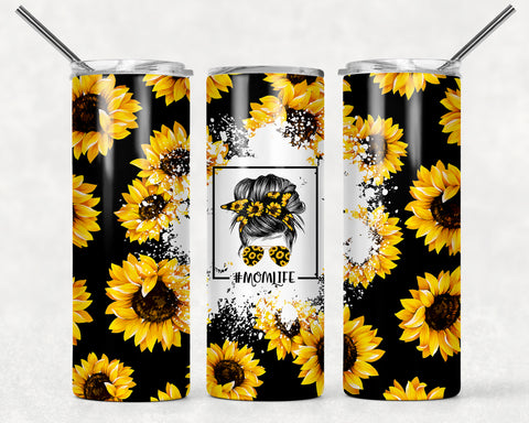 Black Sunflower Mom Bun Mom Sublimation Tumbler Sized Print