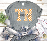 TN Tennessee Orange and White Plaid State Letters Design DTF Print