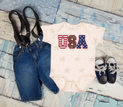 USA Cream with Stars Baby Body Suit