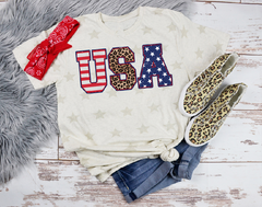 USA Patriotic Design Stars Stripes Plaid Retro Block DTF Print