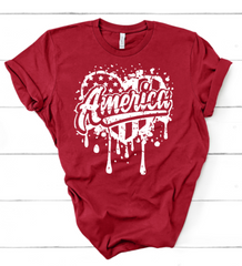 America Dripping Flat Heart Adult Sized Screen Print
