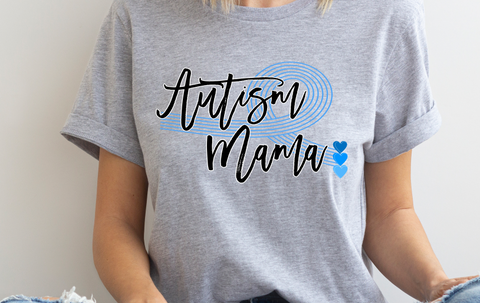 Autism Mama with Blue Hearts Design DTF Print