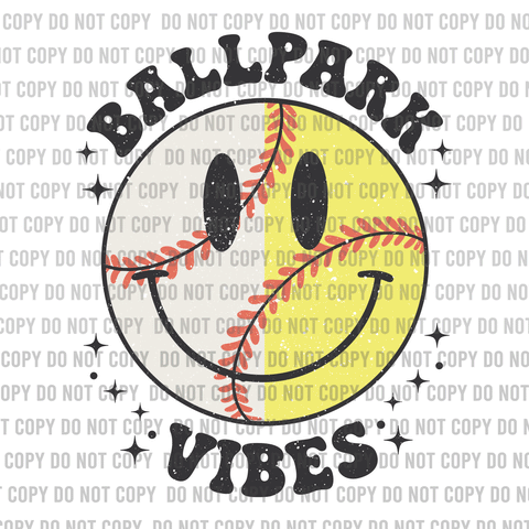 BallPark Vibes Retro Baseball & Softball Smiley Face DTF Transfer