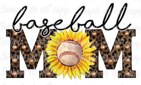Baseball Mom Sunflower Print DTF Transfer