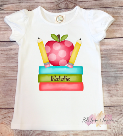 Books and Apples Back to School Youth Screen Print Full Color