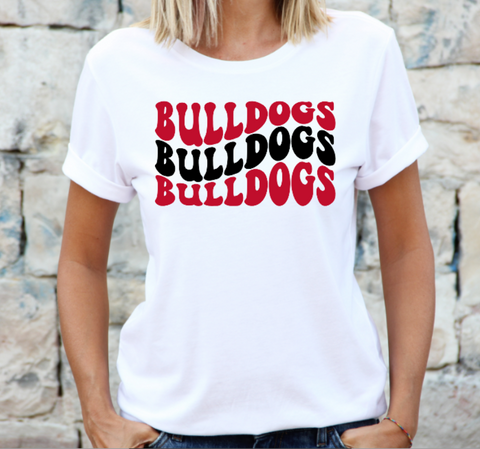Bulldogs Red and Black Groovy Text  DTF Transfer