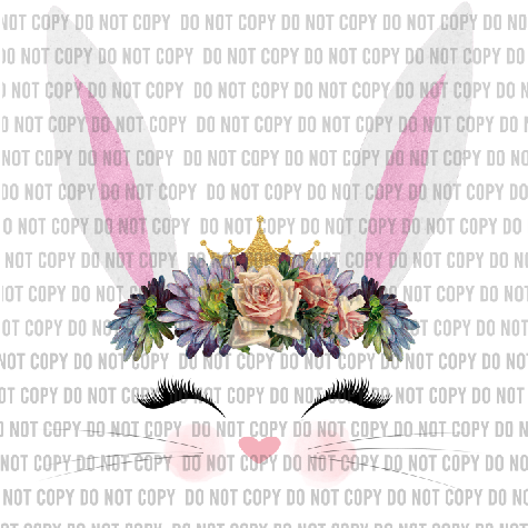 Easter Bunny Face with Darker Floral Wreath and Crown DTF Transfer