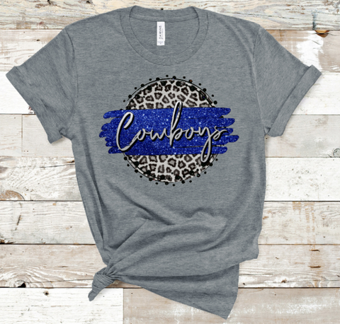 Cowboys Glitter and Leopard Circle  DTF Transfer