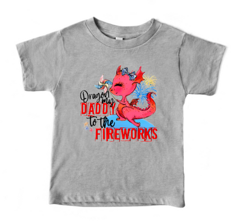 Dragon Daddy to the Fireworks Red Girl Dragon July 4th Sublimation Print #P06